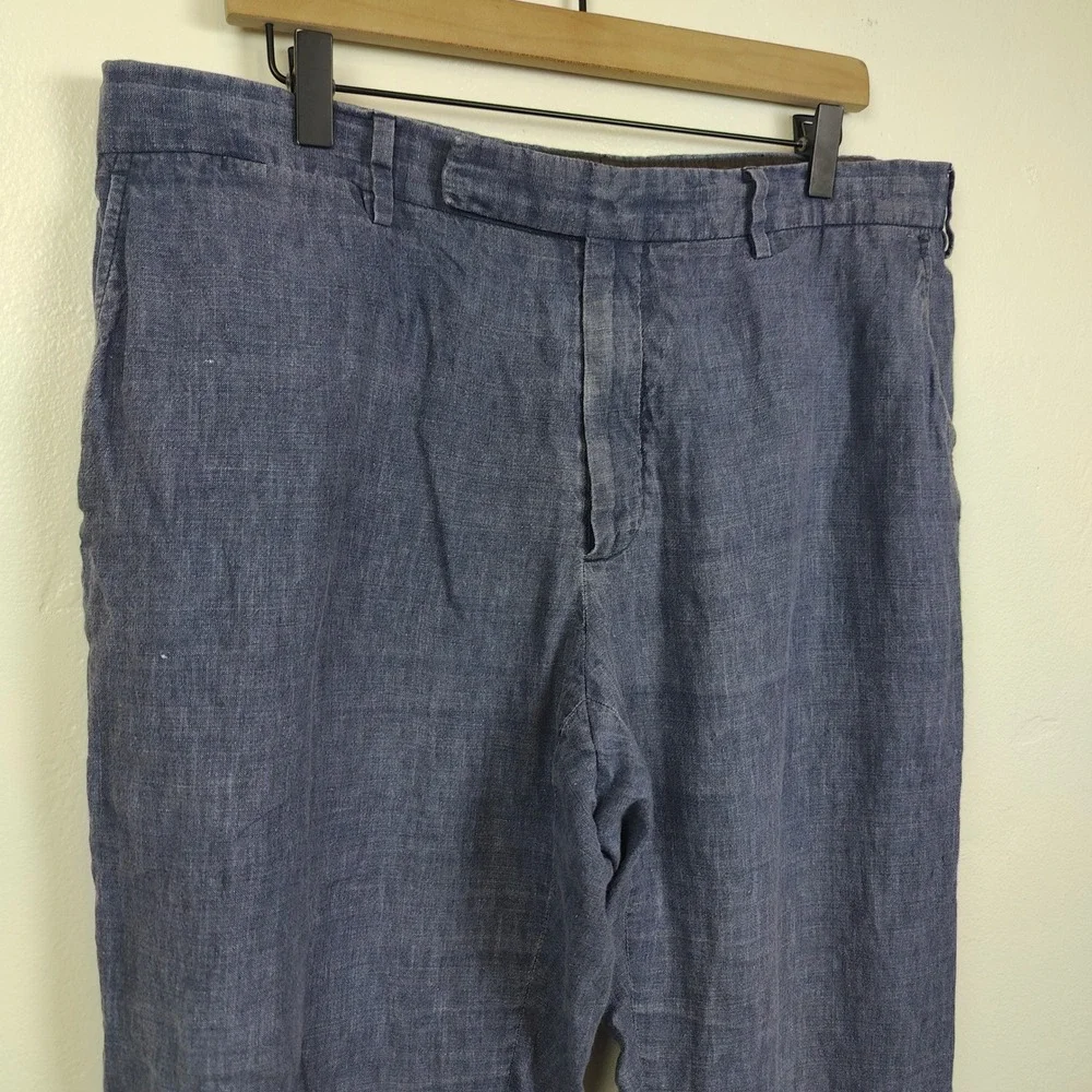 Ermenegildo Zegna Pants Mens 58 Blue 100% Linen Straight Raw Hem Luxury